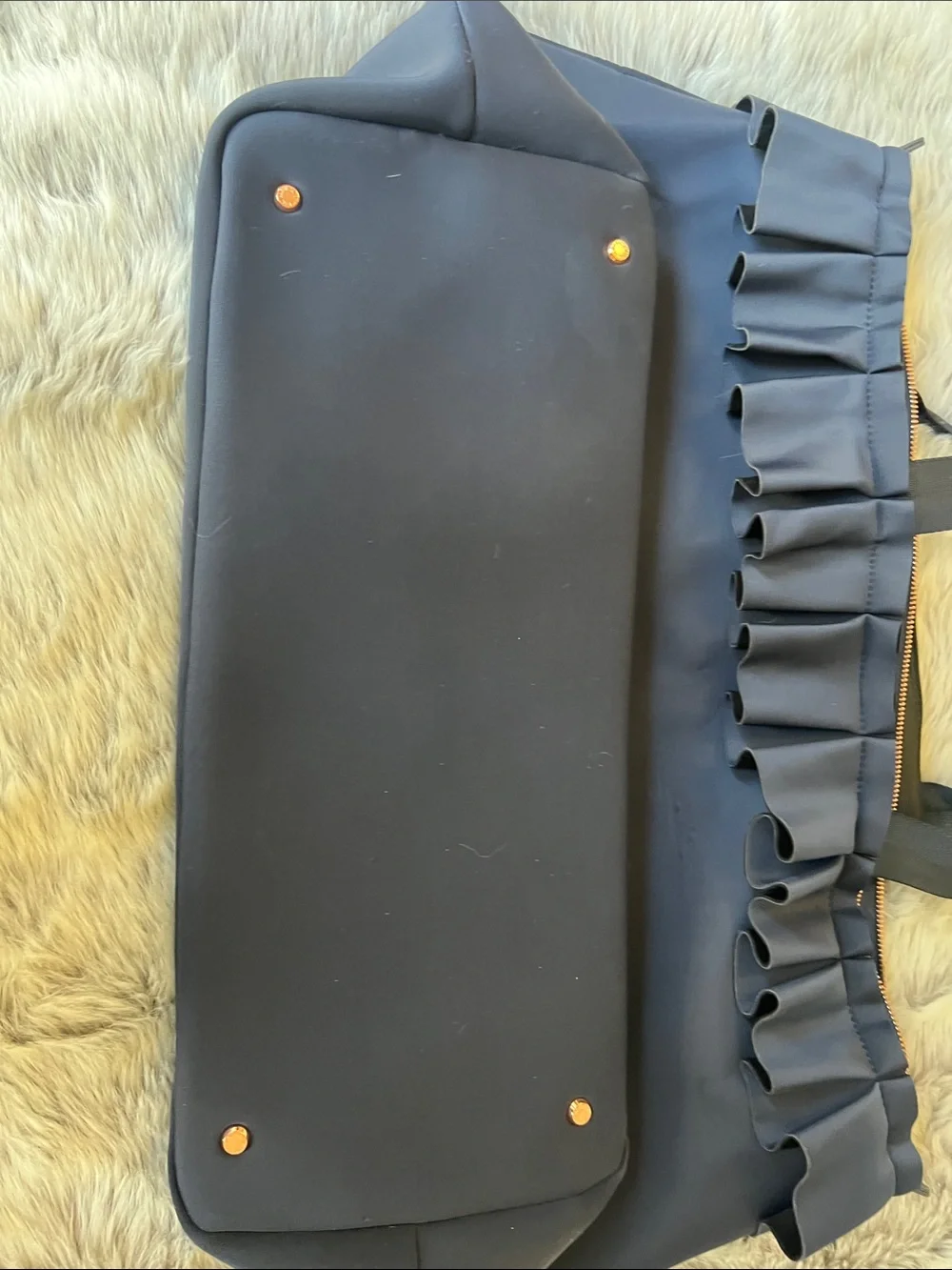Ted Baker Navy Ruffle-Trim Tote with Gold Hardware